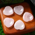 Set of 30mm pink natural rose quartz heart-shaped massage worry stones on wood base - 30MM / Rose Quartz