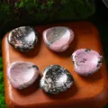 Natural 30mm pink rhodonite heart-shaped worry stone for stress relief and healing - 30MM / Rhodonite