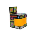 Vibrant yellow cube squeeze ball stress relief toy shown in its original retail packaging - Bag Packaging / Orange