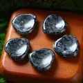 Natural 30mm labradorite heart-shaped massage worry stones on wooden base - 30MM / Larvikite