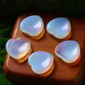 Set of five 30mm heart-shaped opalite worry stones with an iridescent glow and smooth finish - 30MM / Opal (Synthetic)