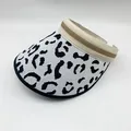 Macro detail of the stylish leopard print knitted empty top sun visor for beach - Adjustable / White