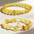 Set di bracciali in cristallo giallo naturale con perle da 8 mm e ciondolo a farfalla - Giallo