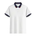 Polo clásico blanco para hombre con manga corta y cuello de rayas azul marino y rojo - S / Blanco