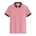 Elegante polo de hombre rosa de manga corta con cuello y puños a rayas de verano - S / Rosa