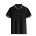Polo clásico negro de manga corta para hombre con elegante cuello a rayas rojas y blancas. - S / Negro