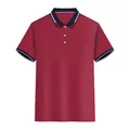 Men's stylish red polo shirt featuring contrast striped collar and ribbed cuffs - Burgundy