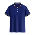 Classic navy blue men's short-sleeved summer polo shirt with striped collar detail - Sapphire Blue
