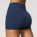 Hoch taillierte, gebürstete marineblaue Yoga-Shorts für Damen mit Bauchkontrolle und Push-up - S / Marineblau