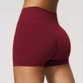 Pantaloncini da yoga bordeaux a vita alta spazzolati da donna per fitness - rosso ciliegia
