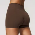 Pantaloncini da yoga marrone scuro a vita alta con controllo pancia ed effetto lifting - marrone cioccolato