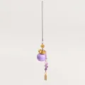 Handmade purple lacquer ceramic bead lucky cat bag charm with golden metallic accents and beads - Purple Lacquer Money Bag Wisdom Hanging Charm