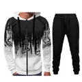 Detailed view of men's two-piece tracksuit with black and white splash ink print hoodie - White and Black