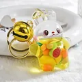 Cute rabbit acrylic quicksand keychain featuring carrot charms and a large golden bell - Bell Style - Lemon Yellow