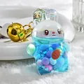 Adorable blue acrylic rabbit shaker keychain with liquid glitters and carrot sequins - Bell Style - Blue