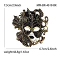 Detailed ornate enamel masquerade mask brooch in black and gold with measurements - Antique Gold Black