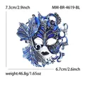 Elegante spilla maschera di carnevale in smalto blu con dettagli in lega d'argento - Argento Antico Blu