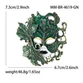 Spilla maschera veneziana smalto verde con foglie e dimensioni, 46,8g - Oro antico verde