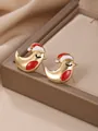 Boucles d'oreilles oiseaux dorées avec émail rouge bonnet de Noël pour les fêtes - Style d'Oiseau de Noël avec Bonnet Rouge en Email (22)