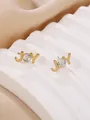 Boucles d'oreilles JOY dorées festives avec un strass étincelant au centre brillant - Style de Lettre JOY Dorée avec Strass (25)
