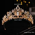 Exquisite European Baroque style golden bridal tiara featuring sparkling white rhinestones - Gold White