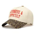 Stylish cream baseball cap featuring red embroidered letters and leopard print brim detail - Adjustable / Leopard Print