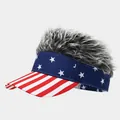 Creative American flag wig sun visor featuring stars and stripes for outdoor parties - Adjustable / Silver-Gray Wig Blue Star Stripes Style (15#色)