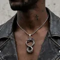 Men's Viking dragon infinity pendant in stainless steel on a heavy punk chain necklace - Necklace Set / Silver Color Pendant + 60CM Box Chain