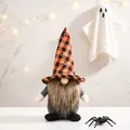 Decoración festiva de gnomo de Halloween de pie con gorro de cuadros naranja y barba - Adorno de Muñeco con Sombrero Naranja (W-WS08)