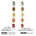 Colorful rectangular zircon tassel dangle earrings in gold-plated stainless steel - Five-color Rectangular Zirconia Tassel Style (JDE0304313)