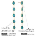 Elegant gold-plated stainless steel dangle earrings with five blue teardrop stones - Sky Blue Teardrop Zirconia Tassel Style (JDE0304314-BL)