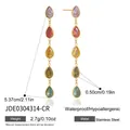 Colorful zircon teardrop tassel drop earrings in gold-tone hypoallergenic stainless steel - Multi-color Teardrop Zirconia Tassel Style (JDE0304314-CR)