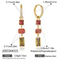 Colorful stone tassel drop earrings in gold stainless steel with zircon accents - Three-color Square Zirconia Hoop Tassel Style (JDE0304315)