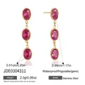 Elegant stainless steel triple drop earrings with faceted pink zircons for women - Pink Zirconia Triple Dangle Style (JDE0304311)