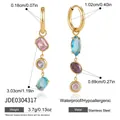 Asymmetrical gold-plated stainless steel drop earrings with multi-color zircon stones - Asymmetric Multi-color Zirconia Tassel Style (JDE0304317)