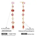 Gold-plated stainless steel long tassel earrings featuring multicolor zircon stones - Multi-shaped Colored Zirconia Long Tassel Style (JDE0304320)