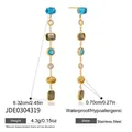 Luxury long stainless steel dangle earrings featuring vibrant colorful zircon stones - Colored Zirconia Long Tassel Style (JDE0304319)