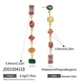 Long stainless steel tassel drop earrings featuring multi-color vibrant zircon stones - Colored Irregular Shaped Zirconia Tassel Style (JDE0304318)