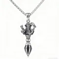 Collar con colgante Ganesha Phurba de acero inoxidable con acabado en plata antigua - Colgante Ganesha Phurba con cadena (B0517) / Color Acero