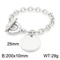 Poliertes Titanstahl-Gliederkette-Armband mit OT-Verschluss und 25-mm-Rundanhänger - Armband / Stahlfarbe