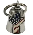 Vintage silver metal bell keychain pendant with American flag stars and stripes cross - Style 3 Steel Color Cross (with Keychain)