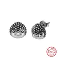 Detailed S925 sterling silver hedgehog stud earrings with a vintage oxidized finish - Hedgehog Studs SE400 / Antique Silver