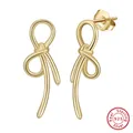 Elegant S925 sterling silver minimalist bow knot stud earrings with a gold-plated finish - Gold Knot Earrings SE411-14K / Gold