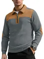 Men's grey and camel half-zip sweatshirt with ribbed texture and elbow patches - S / Gray