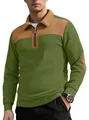 Men's green and brown color-blocked half-zip ribbed sweatshirt with elbow patches - S / Army Green