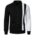 Men's slim fit stand collar color-block zipper sweatshirt jacket in black and white - S / Black