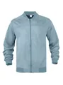 Front view detail of a men's blue faux suede zip-up jacket with ribbed collar - S / Aqua