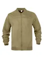 Detailed front view of khaki suede knit jacket featuring stand collar and zipper - S / Army Green