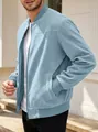 Stylish men's light blue faux suede bomber jacket with stand collar and zipper closure - S / Aqua