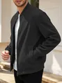 Men's slim fit black suede bomber jacket featuring a stand collar and front zipper closure - Black
